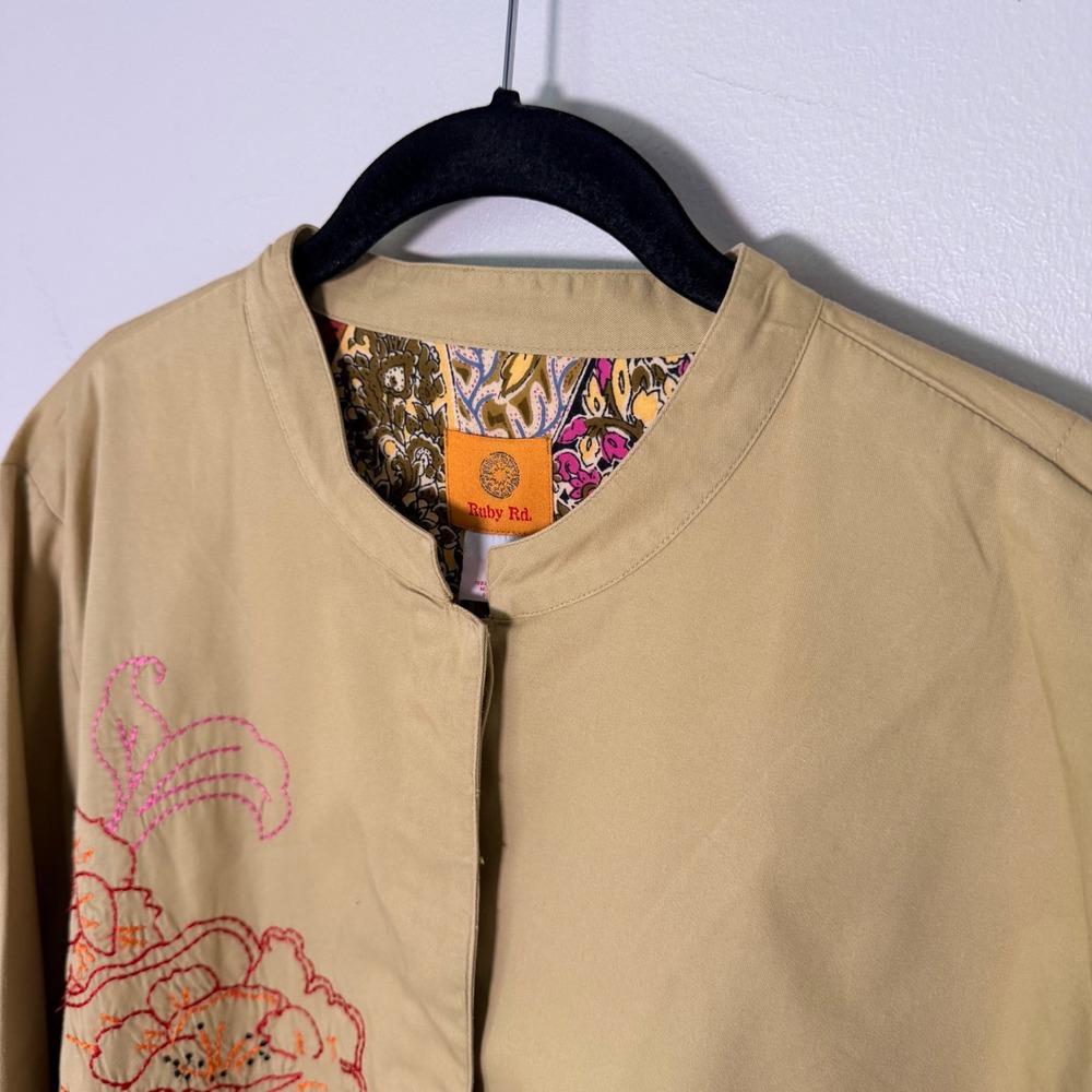 Ruby Rd Boho Floral Embroidered Artsy Cotton Twill Jacket (18) Paisley Cottage - Picture 6 of 16